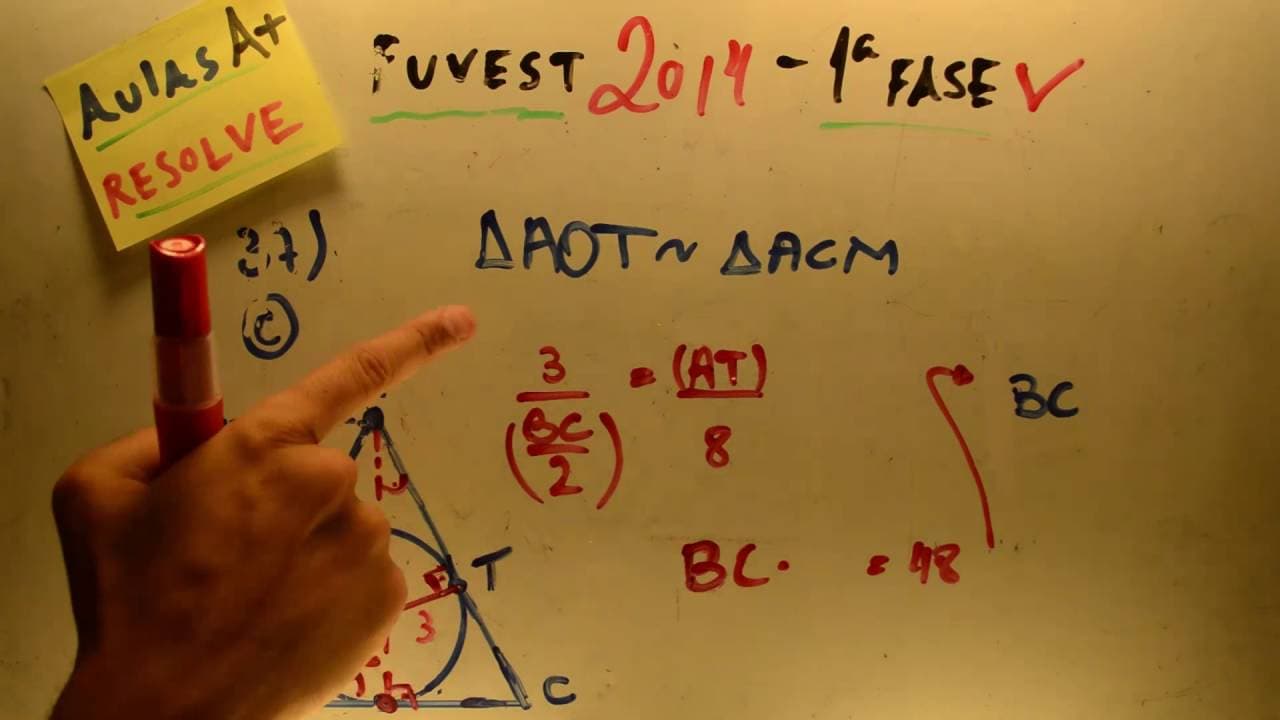 Thumbnail: FUVEST 2014 - Matemática 37 - Semelhança de Triangulos - 1ª fase Prova V - Aulas A+ Resolve