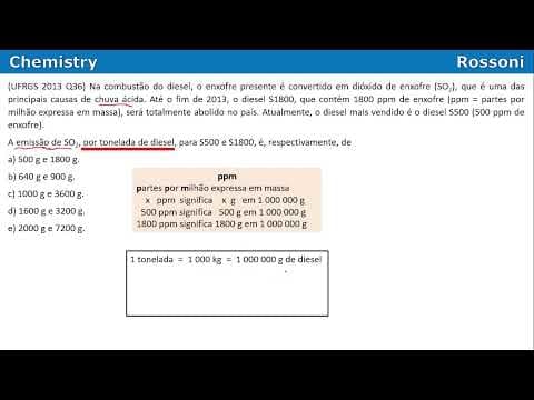 Thumbnail da aula: UFRGS 2013 Química - Questão 36 - PPM com estequiometria - chuva ácida e óleo diesel