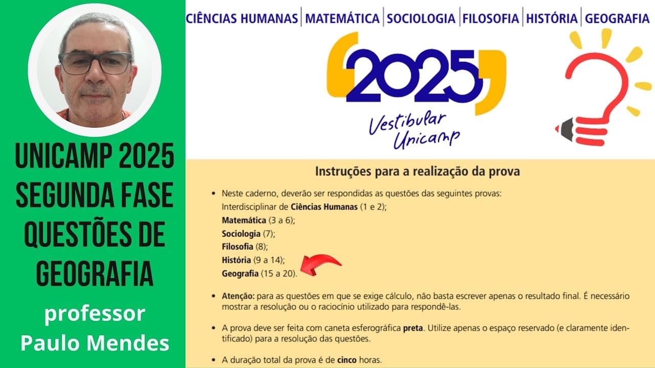Thumbnail: Correção UNICAMP 2025 - 2ª fase - Geografia
