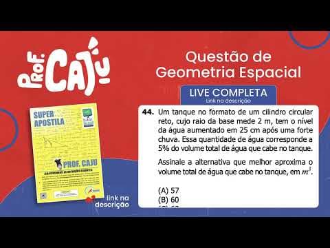 Thumbnail da aula: [UFRGS 2018] 44 📘 GEOMETRIA ESPACIAL Um tanque no formato de um cilindro circular reto, cujo raio