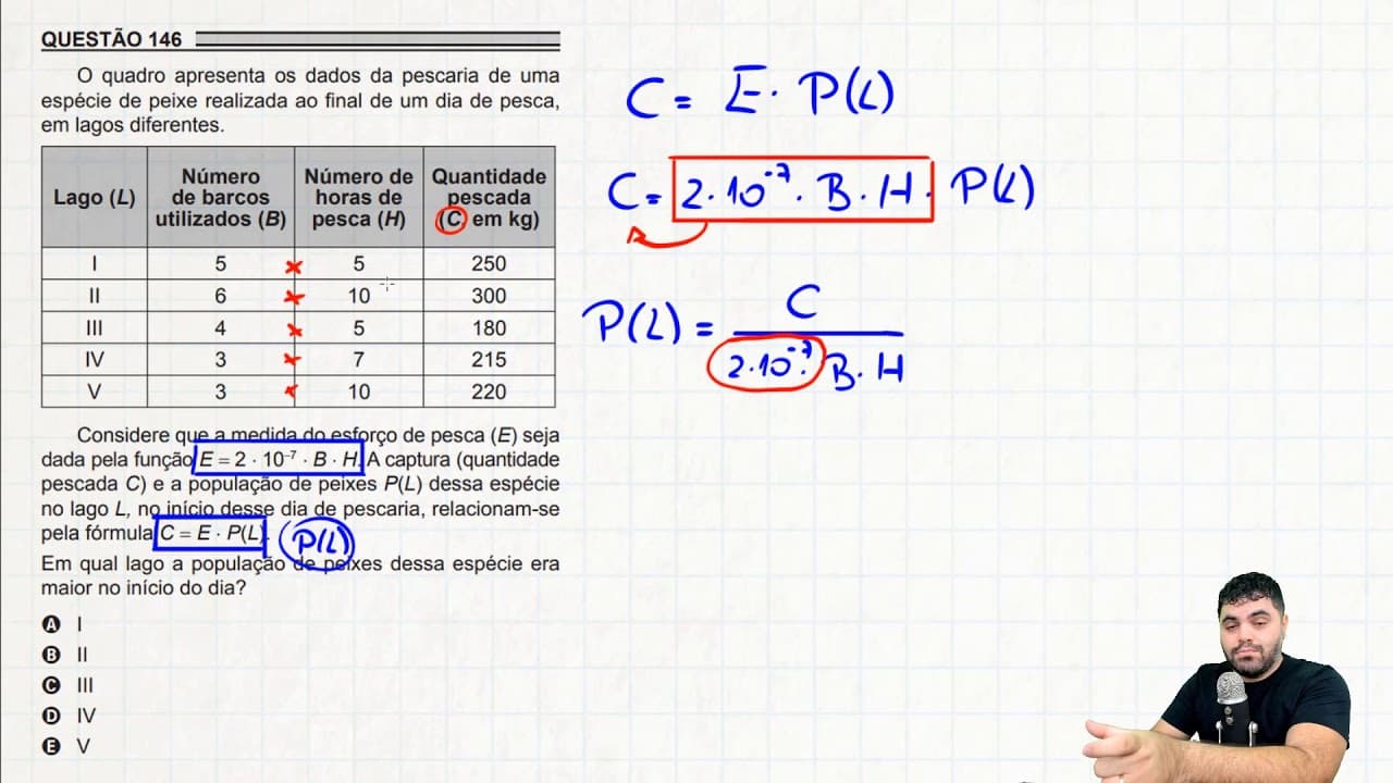 Thumbnail: ENEM PPL 2018 146 O quadro apresenta os dados da pescaria de uma espécie de peixe