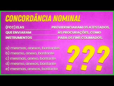 Thumbnail da aula: EXERCÍCIO DE CONCURSO PÚBLICO: CONCORDÂNCIA NOMINAL - Profa. Pamba