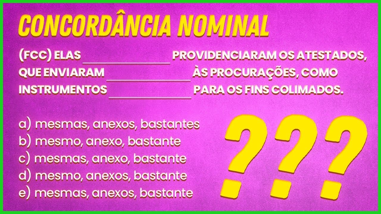 Thumbnail: EXERCÍCIO DE CONCURSO PÚBLICO: CONCORDÂNCIA NOMINAL - Profa. Pamba