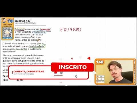 Thumbnail da aula: [ENEM 2020 DIG] 140 📘 ANÁLISE COMBINATÓRIA Eduardo deseja criar um e-mail utilizando um anagrama