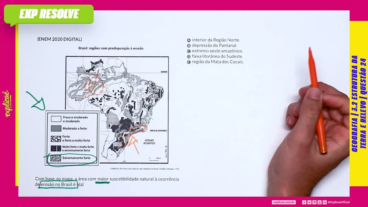 Thumbnail: COM BASE NO MAPA, A ÁREA COM MAIOR SUSCETIBILIDADE NATURAL À (...) | ESTRUTURA DA TERRA E RELEVO