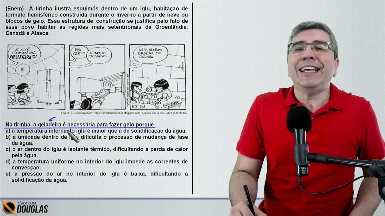 Thumbnail: Enem 2024 A tirinha ilustra esquimós dentro de um iglu, habitação de formato hemisférico