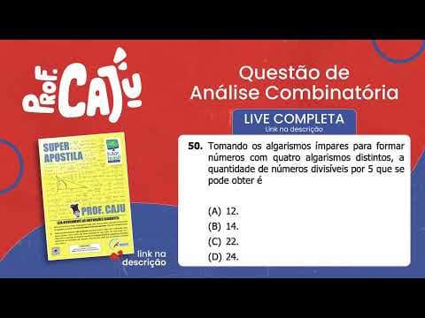 Thumbnail da aula: [UFRGS 2018] 50 📘 PROBABILIDADE Tomando os algarismos ímpares para formar números com quatro