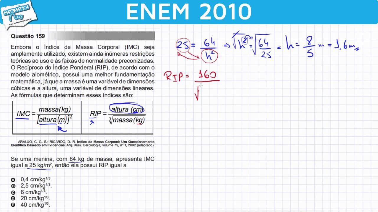 Thumbnail: ENEM 2010 Matemática #24 - Índice de Massa Corporal (IMC) e Recíproco do Índice Ponderal (RIP)