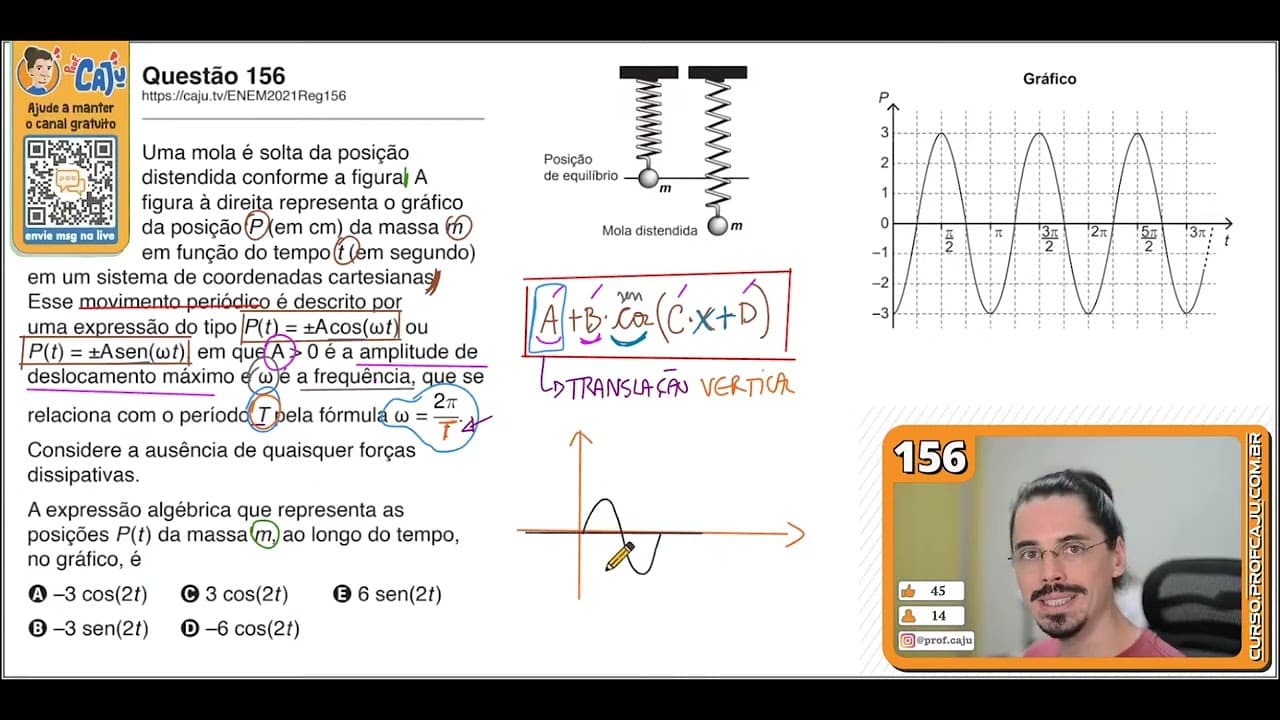 Thumbnail: [ENEM 2021] 156 📘 TRIGONOMETRIA Uma mola é solta da posição distendida conforme a figura. A figura