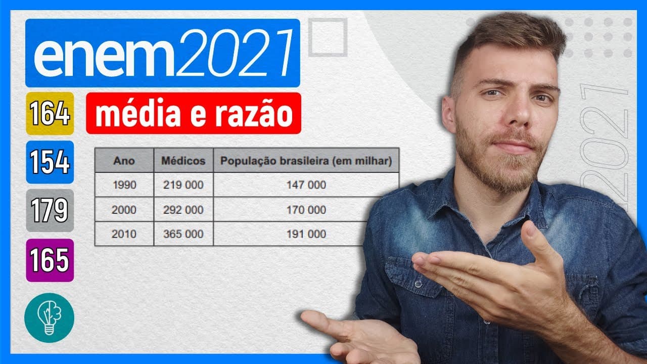 Thumbnail: 🛑154 Enem 2021 - MÉDIA E RAZÃO - A demografia médica é o estudo da população de médicos no Brasil