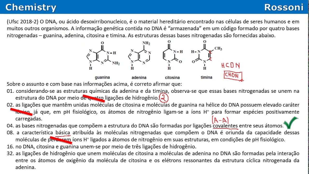Thumbnail: UFSC 2018-2 Q36 - DNA e ligações de hidrogênio