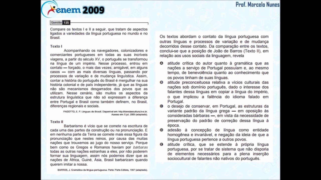 Thumbnail: Enem 2009: compreensão de textos (variedades da língua portuguesa).