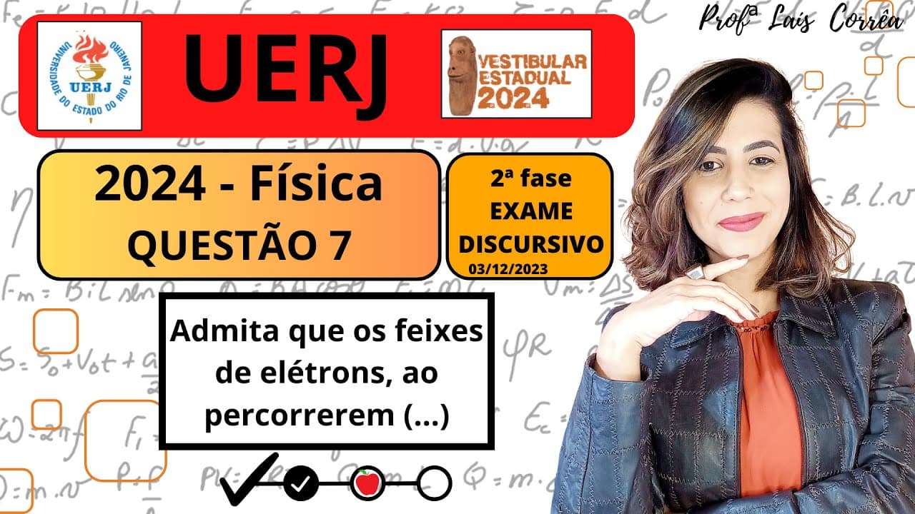 Thumbnail: 🟠 FÍSICA/ UERJ 2024 /QUESTÃO 7/2ª  FASE / Admita que os feixes de elétrons, ao percorrerem o anel...