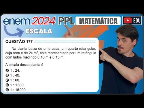Thumbnail da aula: [ENEM 2024 PPL] 177 📘 ESCALA Na planta baixa de uma casa, um quarto retangular, cuja área é de 24 m2