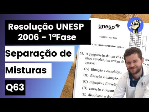 Thumbnail da aula: ✏️UNESP 2006 | A preparação de um chá utilizando os já tradicionais saquinhos envolve, em ordem de