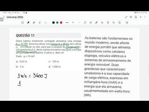 Thumbnail da aula: Resolução Questão 11 – Física | Unicamp 2026 (Prova QX) | Passo a Passo Comentado