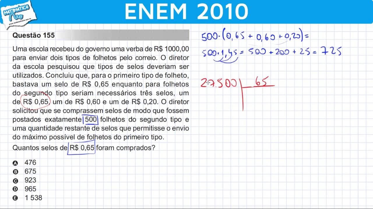 Thumbnail: ENEM 2010 Matemática #20 - Expressão Numérica e Compra de Selos (com pegadinha)