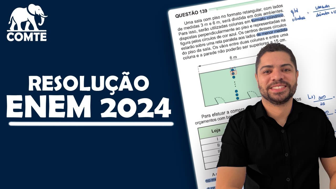 Thumbnail: Questão 139 | Prova Verde ENEM 2024 | Uma sala com piso no formato retangular, com lados de medidas