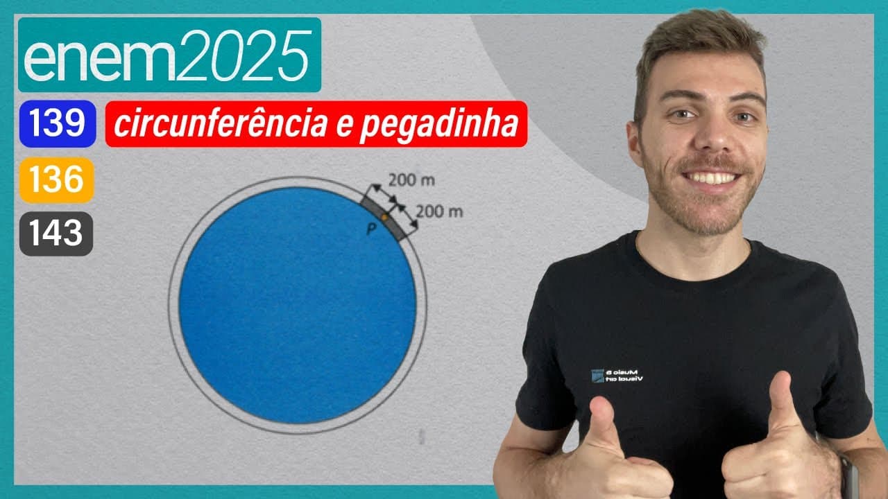 Thumbnail: ENEM 2025 - No entorno de uma lagoa circular, cujo raio mede 1 km, há uma ciclovia. Devido aos