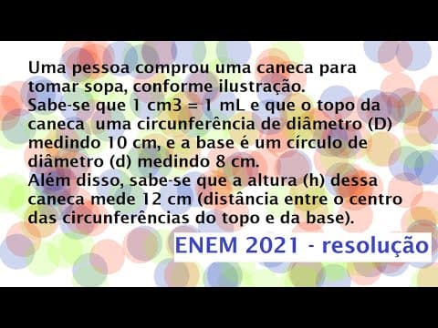 Thumbnail da aula: Uma pessoa comprou uma caneca para tomar sopa, Enem  2021 - resolução