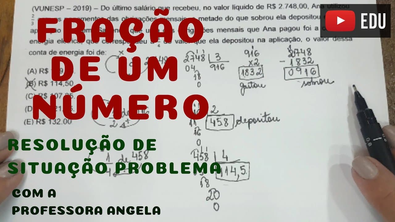 Thumbnail: FRAÇÃO DE UM NÚMERO - Resolução de situação problema - Professora Angela