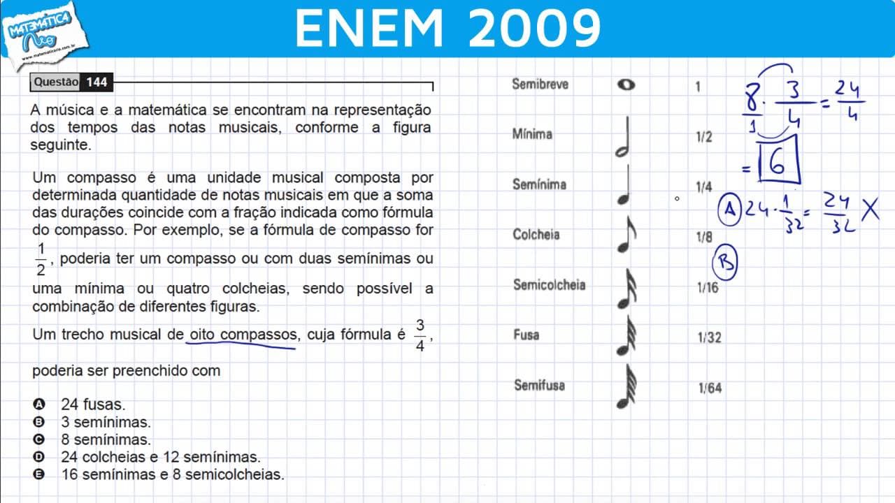 Thumbnail: ENEM 2009 Matemática #9 - Música, Matemática e Operações com Frações