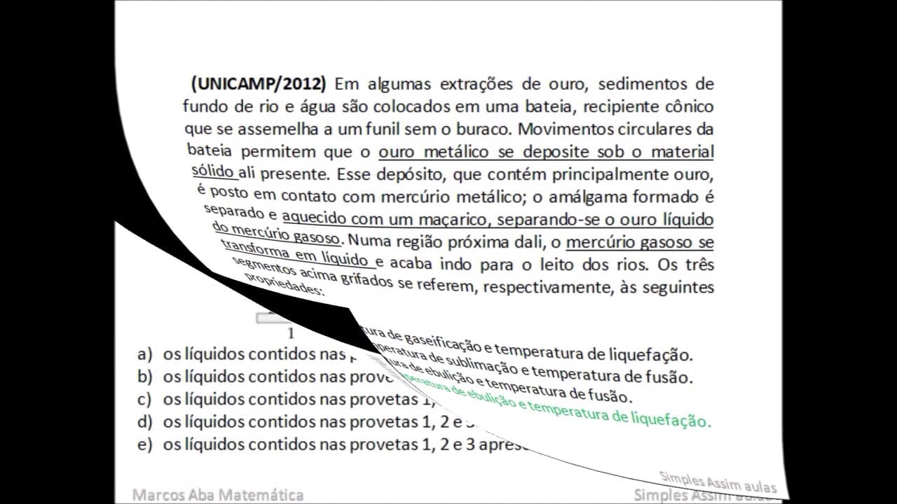 Thumbnail: MABA VESTIBULARES - QUÍMICA - PROPRIEDADE DOS MATERIAIS - UNICAMP 2012