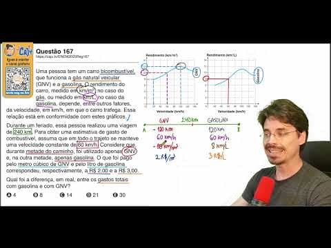 Thumbnail da aula: [ENEM 2025] 167 📘 INTERPRETAÇÃO DE GRÁFICOS Uma pessoa tem um carro bicombustível, que funciona a