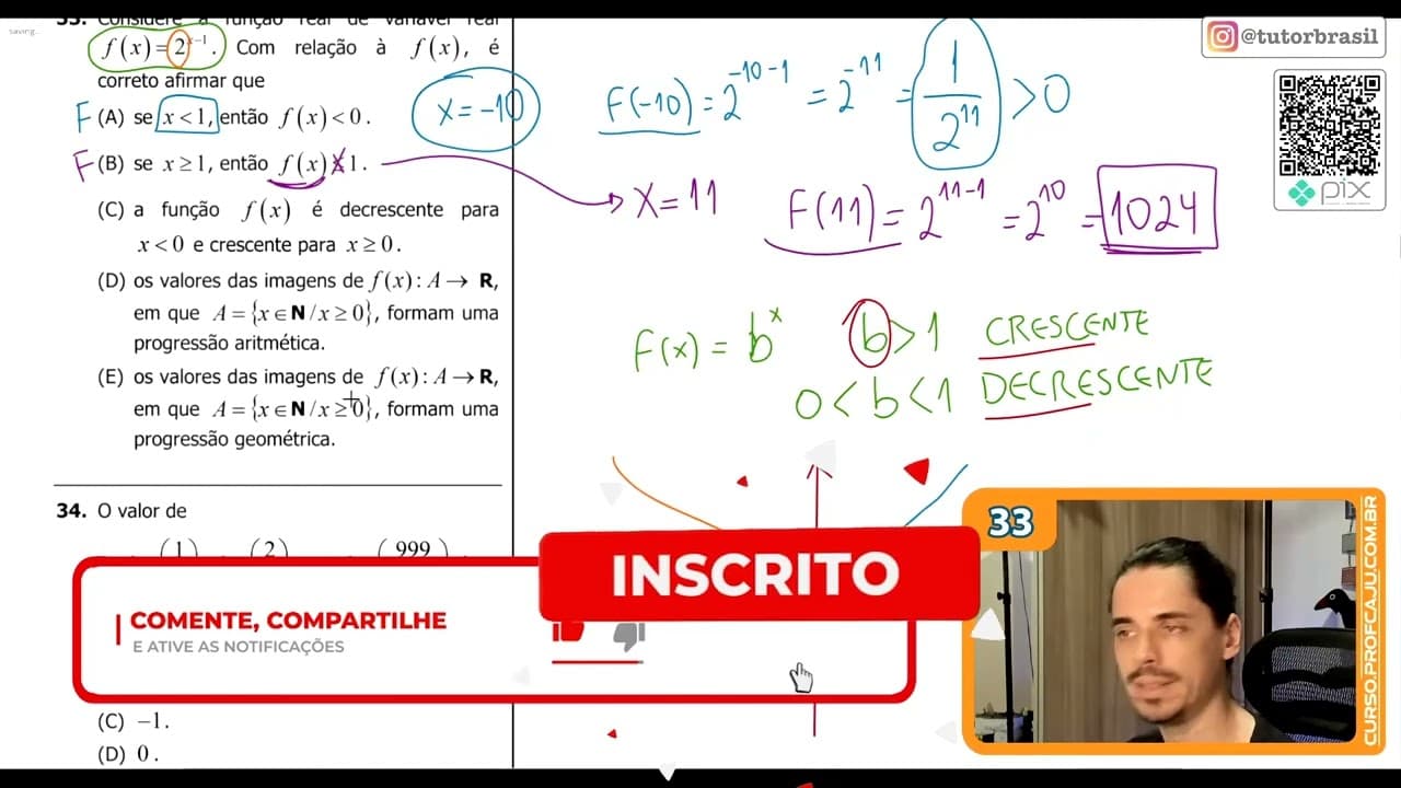 Thumbnail: [UFRGS 2019] 33 - Considere a função real de variável real f (x) = 2x−1. Com relação à f (x)