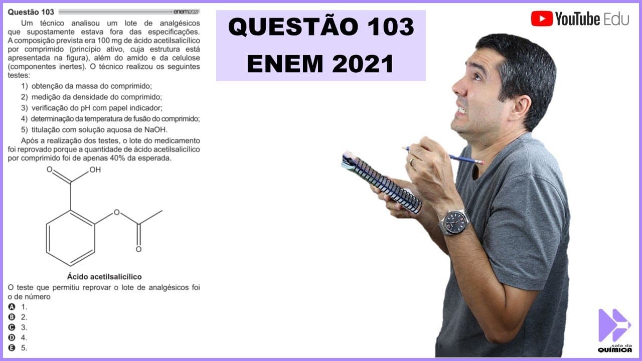 Thumbnail: QUÍMICA ENEM 2021! "Um técnico analisou um lote de analgésicos que supostamente estava fora das..."