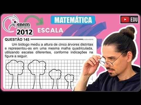 Thumbnail da aula: [ENEM 2012] 145 📘 ESCALA Um biólogo mediu a altura de cinco árvores distintas e representou-as em