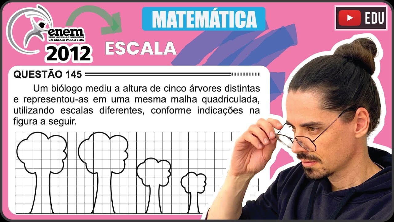 Thumbnail: [ENEM 2012] 145 📘 ESCALA Um biólogo mediu a altura de cinco árvores distintas e representou-as em