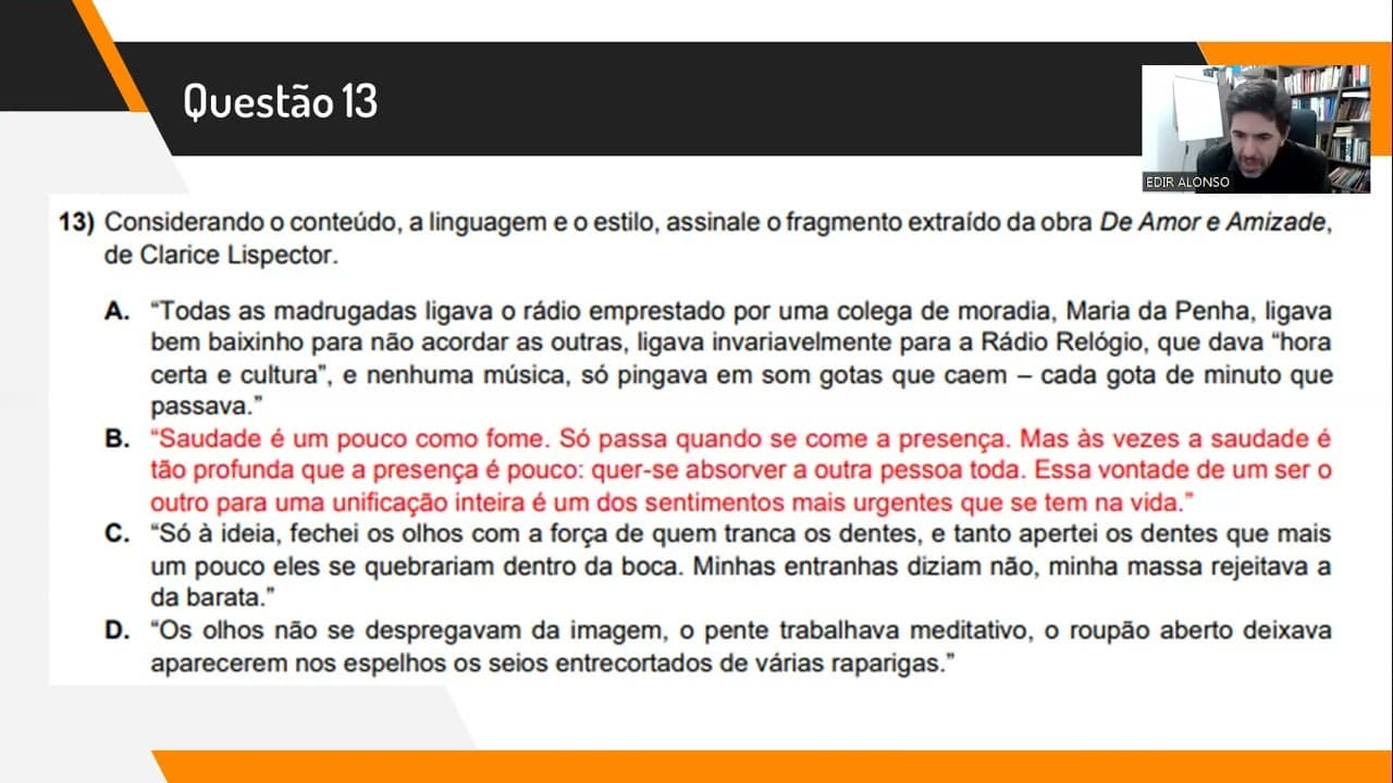 Thumbnail: Resolução ACAFE Vestibular de Inverno 2022 - Questão 13: Crônicas de Amor e Amizade