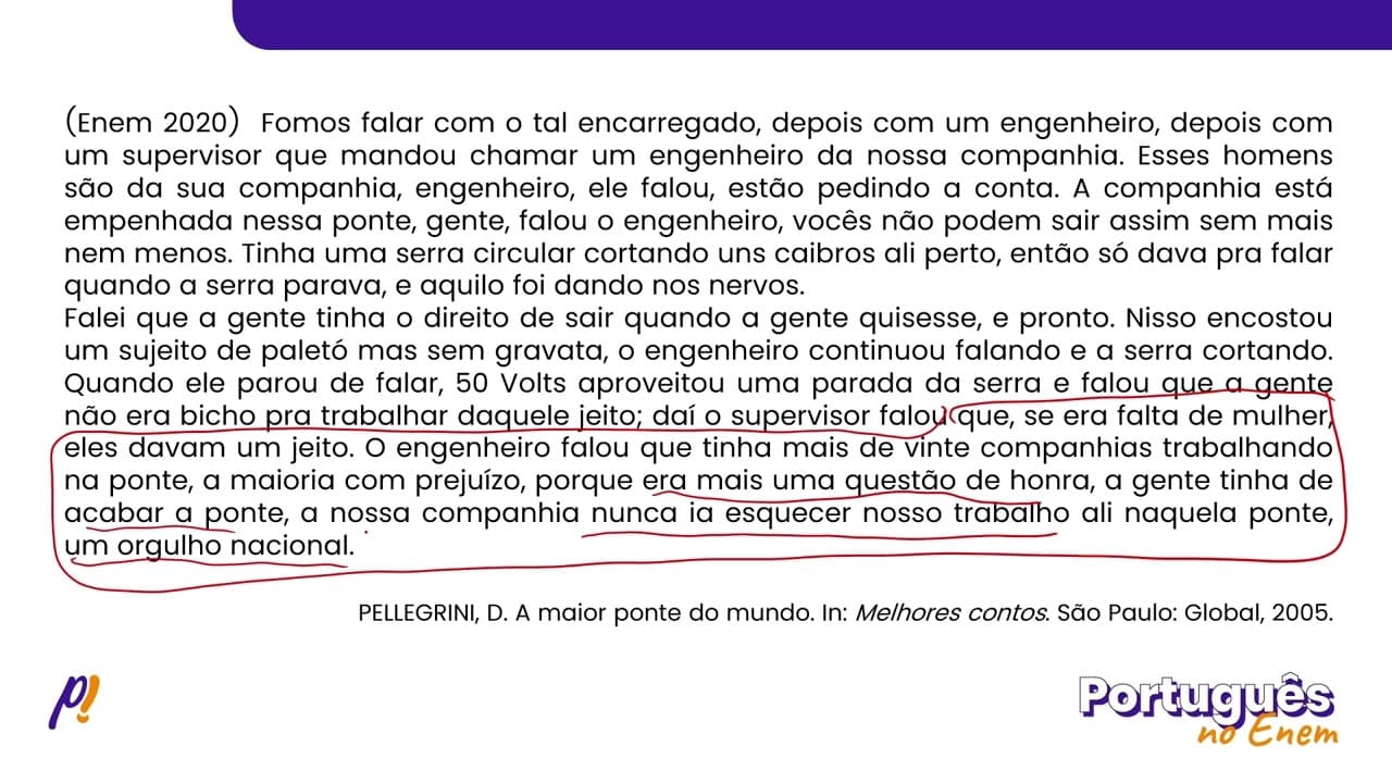 Thumbnail: ENEM 2020 - INTERPRETAÇÃO E INFERÊNCIA DE TEXTOS | Fomos falar com o tal encarregado, depois com...