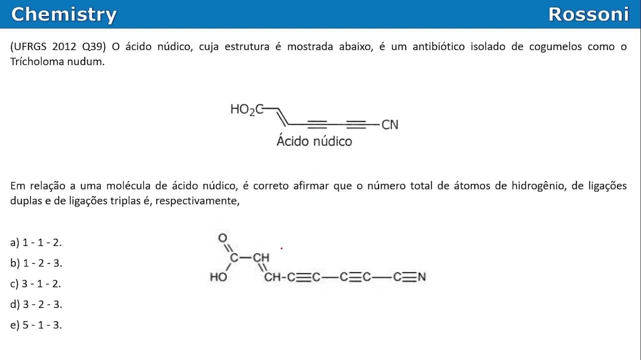 Thumbnail: UFRGS 2012 Química - Questão 39 - ácido núdico, introdução a orgânica