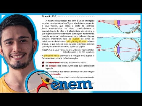 Thumbnail da aula: ENEM 2019 - A maioria das pessoas fica com a visão embaçada ao abrir os olhos debaixo dʼágua. Mas há