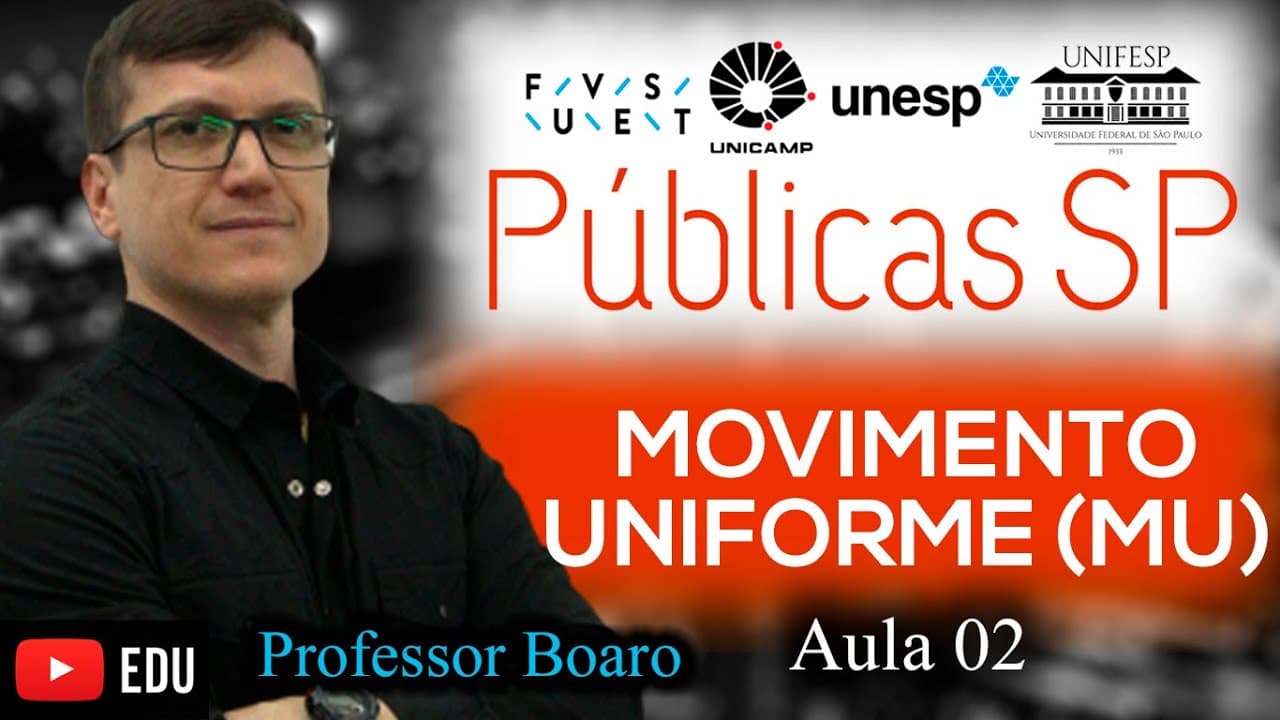 Thumbnail: MOVIMENTO UNIFORME e VELOCIDADE MÉDIA -  FUVEST, UNESP e UNICAMP - EXERCÍCIOS RESOLVIDOS - AULA 2