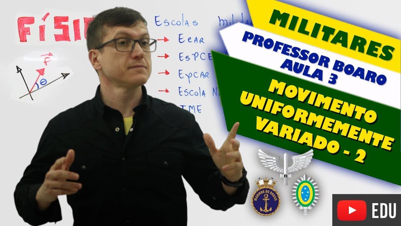 Thumbnail: Movimento Uniformemente Variado (MUV) - MILITARES - Professor Boaro Aula 3