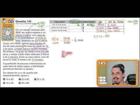 Thumbnail da aula: [ENEM 2021] 145 📘 MÉDIA ARITMÉTICA Em um estudo realizado pelo IBGE em quatro estados e no Distrito