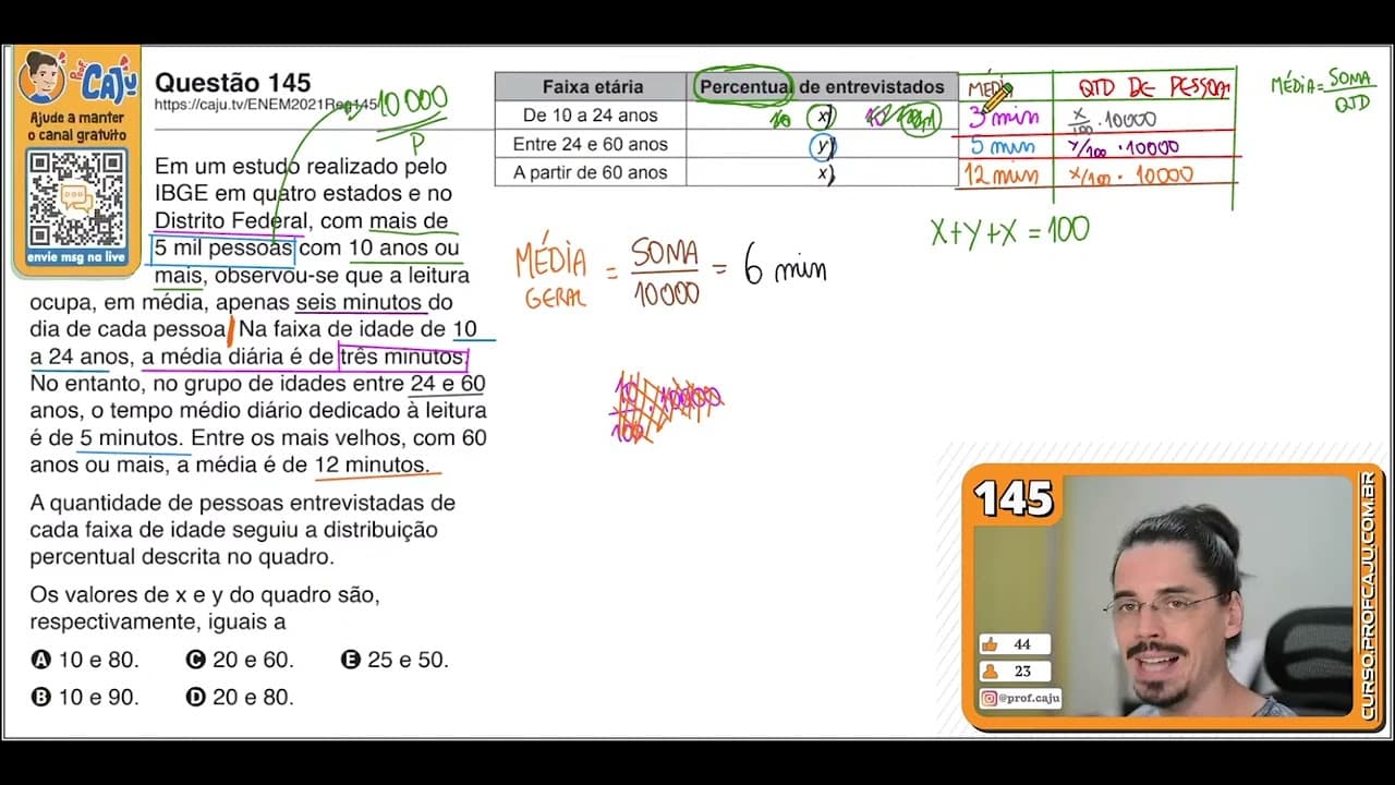 Thumbnail: [ENEM 2021] 145 📘 MÉDIA ARITMÉTICA Em um estudo realizado pelo IBGE em quatro estados e no Distrito