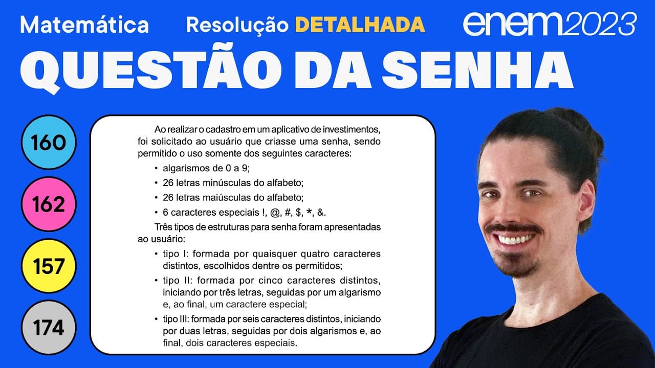 Thumbnail: 🔵 Questão da senha: ENEM 2023 Matemática (Detalhada) - Arranjos