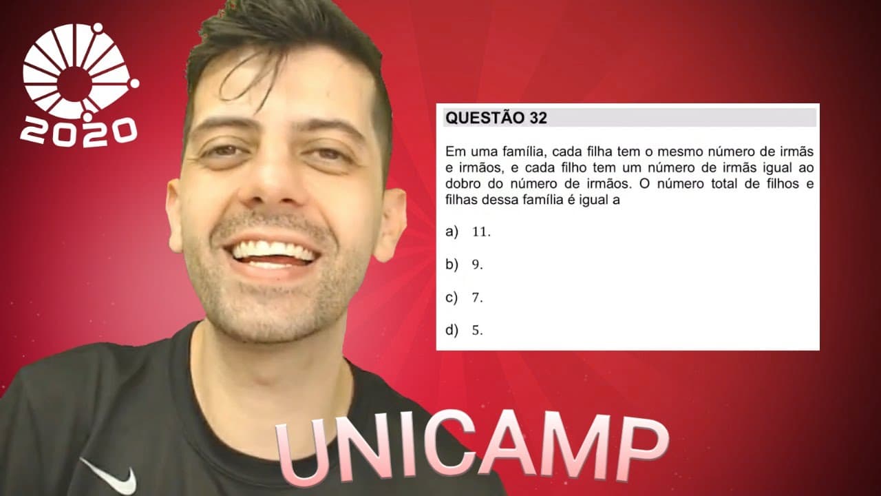 Thumbnail: UNICAMP 2020 1a fase - Q32 Mat - Em uma família, cada filha tem o mesmo