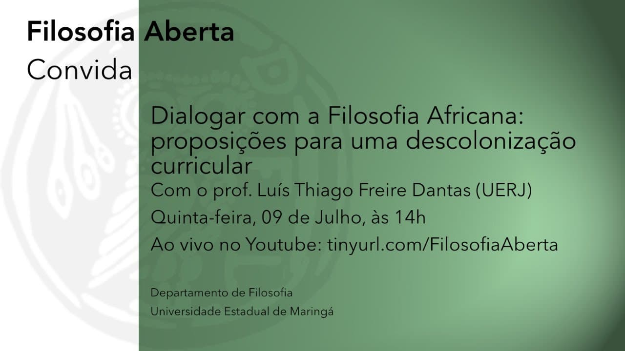 Thumbnail: "Dialogar com a filosofia africana" -  com o prof. Luis Thiago Freire Dantas (UERJ)