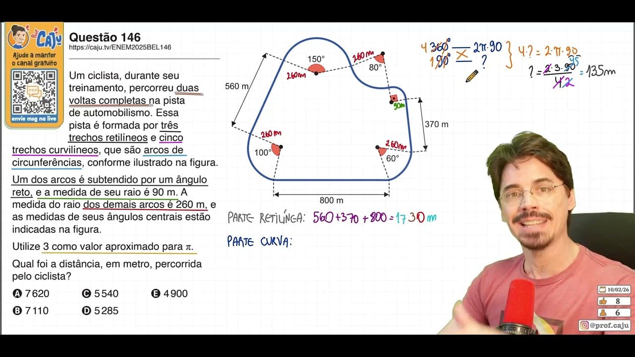 Thumbnail: [ENEM 2025 Belém] 146 📘 GEOMETRIA PLANA Um ciclista, durante seu treinamento, percorreu duas voltas