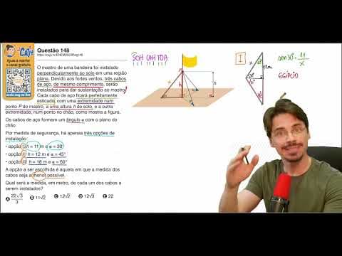 Thumbnail da aula: [ENEM 2023] 148 📘 GEOMETRIA PLANA O mastro de uma bandeira foi instalado perpendicularmente ao solo