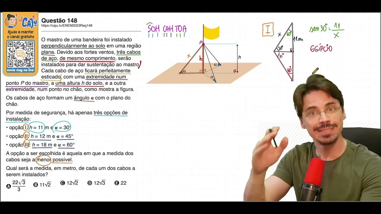 Thumbnail: [ENEM 2023] 148 📘 GEOMETRIA PLANA O mastro de uma bandeira foi instalado perpendicularmente ao solo