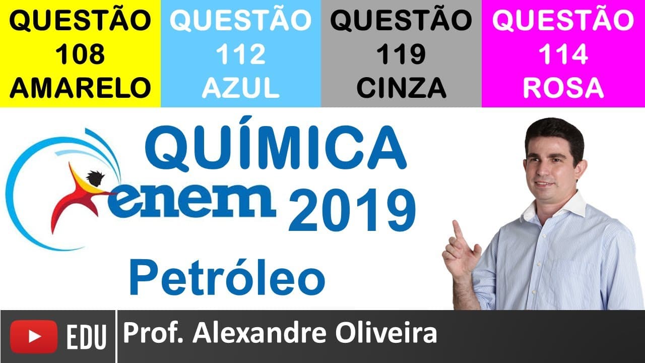 Thumbnail: Resolução da Prova de Química ENEM 2019 Petróleo Questão 108 Amarela, 112 Azul, 119 Cinza, 114 Rosa