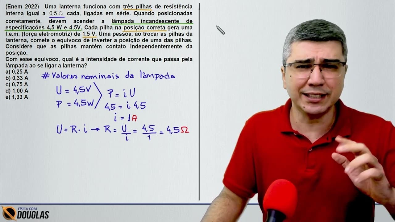 Thumbnail: ENEM 2022  Uma lanterna funciona com três pilhas de resistência interna | CURSO DE FÍSICA ONLINE