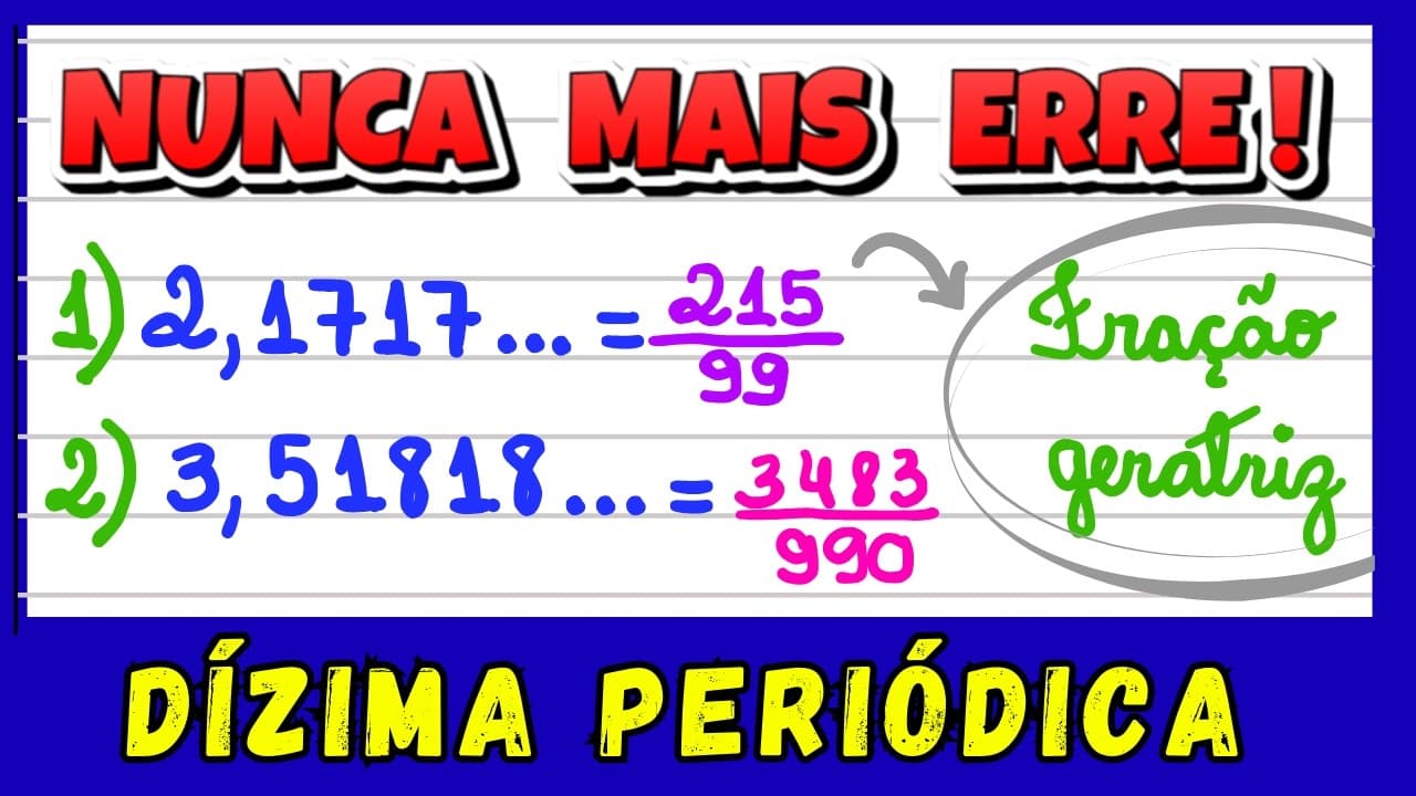 Thumbnail: AULÃO DE DÍZIMA PERIÓDICA E FRAÇÃO GERATRIZ! EXPLICAÇÃO DETALHADA! PARA APRENDER MATEMÁTICA AGORA!
