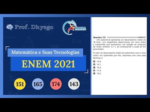 Thumbnail da aula: Um automóvel apresenta um desempenho médio de 16 km/L. Um engenheiro desenvolveu um novo motor a com